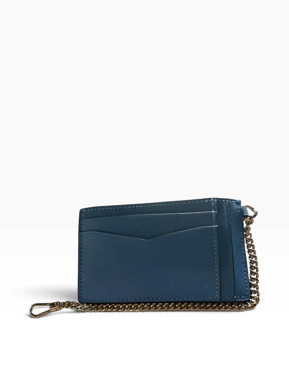 Kate Spade Blue Saffiano Leather Card Holder Key Chain Lanyard Wristlet Wallet - Picture 5 of 11
